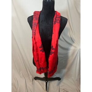 Unbranded Womens Red Paisley Print Lightweight Scarf Navy Blue Border Pattern